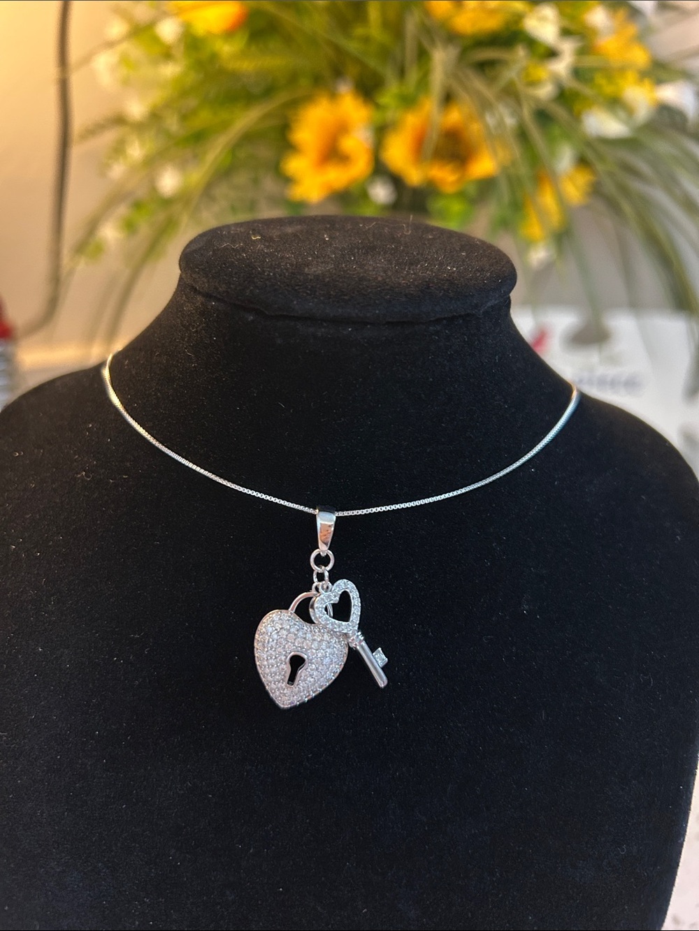 925 Sterling Silver Moissanite Heart Lock & Key Necklace, 2.0 CTW